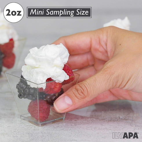 Ilyapa 2oz Clear Plastic Dessert Cups - 50 Pack Mini Appetizer Cups with Spoons for Cheesecake, Chocolate Mousse,