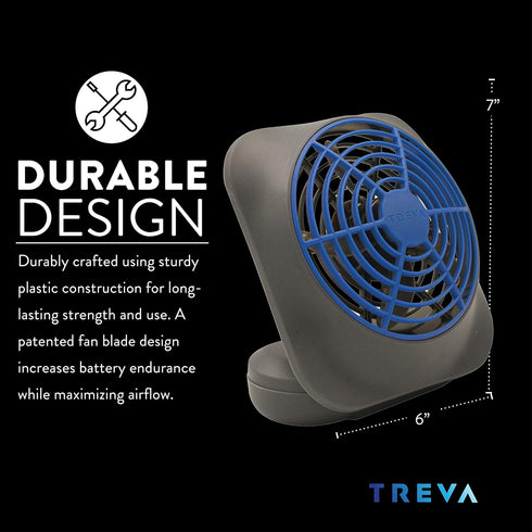 O2COOL Treva 5 Inch Battery Powered Fan - Portable Desk Fan with Compact Folding & Tilt Design, Dark Blue