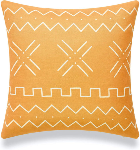Hofdeco African Mudcloth Pillow Cover ONLY, Mustard Yellow X Stripes, 18"x18"