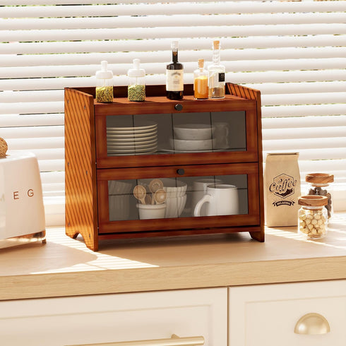 Countertop, Counter BAMBANG Bread Box for Kitchen Extra Large Bamboo Bread Storage Container for Homemade Bread, Double