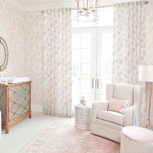 Country 96 2 Set Pink Curtains for Nursery Girls Bedroom,French Sheer Blush Floral Victorian Toile Whimsical Pastel