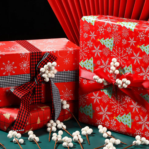360 60 Pieces Artificial Holly Berries Christmas Winter Fake Berries Bunch Faux Cranberries Bunch on Stems for Table