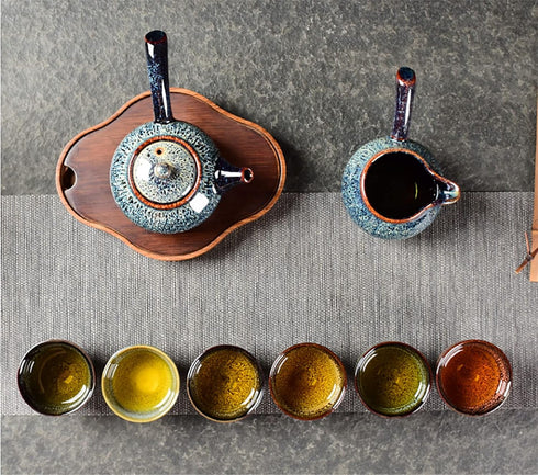 6pc Ceramic Kung Fu Tea Set with Japanese Tea Cup and Sake Cup, 2.1oz Capacity, Available in 6 Colors
