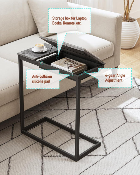 TB01BY089 TUTOTAK C Shaped End Table, Large Side Table with Storage Bag, TV Tray Under Couch Table for Livingroom