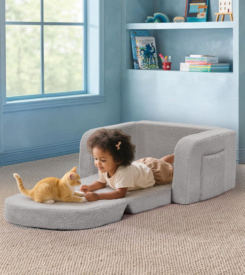 Foryoomi 2-in-1 Kids Couch, Soft Toddler Couch Fold Out with Blanket, Comfy Toddler Chair, Convertible Sofa, Gifts