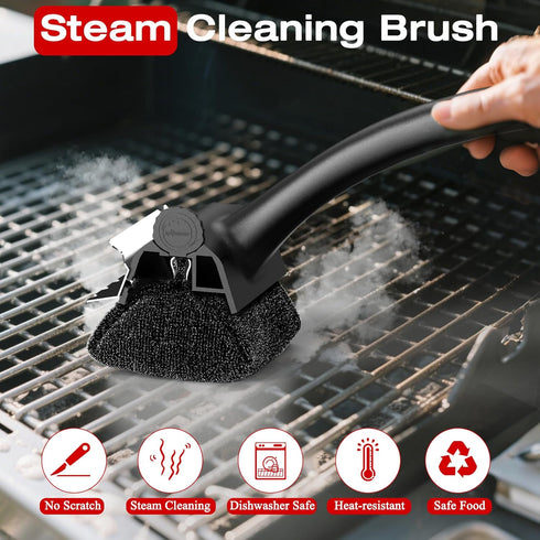 Grill Brush for Outdoor BBQ - Replaceable Bristle Free Heading and Reinforced Scraper - Safe BBQ Brushes