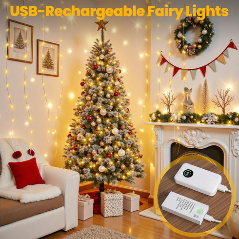Mlambert 2 Pack 16.4FT LED Fairy Lights Battery Operated, Rechargeable Twinkle Lights for Bedroom, Christmas Decor