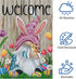 Welcome Easter Gnome Garden Flag 12x18 Double Sided Burlap, Funny Bunny Floral Small Yard Flag for Easter Holiday