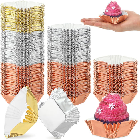 Layhit 600 Pcs Square Mini Foil Cupcake Liners, Disposable Brownie Baking Cups for Party Supplies