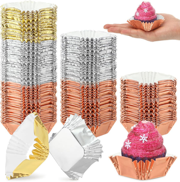 Layhit 600 Pcs Square Mini Foil Cupcake Liners, Disposable Brownie Baking Cups for Party Supplies