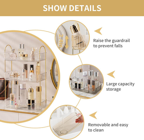 3 Countertop Akinbas Tier Bathroom Organizer Makeup Perfume Tray Skincare Organizer for Bathroom Dresser Vanity (White)