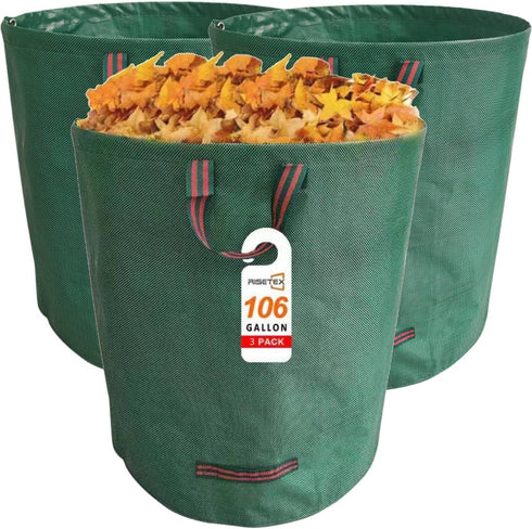 RISETEX 3-Pack 106Gal w/4 Leaf Collector | Eco-Friendly Reusable Leaf Bags | Heavy-Duty Self-Standing Yard Waste