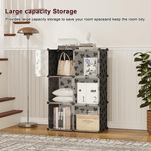 6-Cube Closet C&AHOME Cube Storage Organizer with Doors, Shelves, DIY Plastic Modular Bookshelf, Clothes Storage