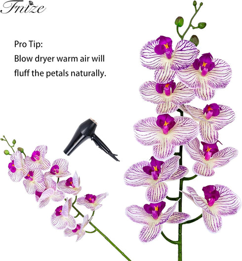 Fnize Faux Orchid Stems, 2pcs Artificial Flowers Phalaenopsis 38 Inch with Real Touch Latex