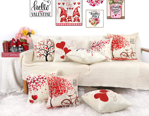 4TH Emotion Valentines Day Throw Pillow Covers, 18x18 Set of 4 Red Love Heart Cushion Cases for Home Decor