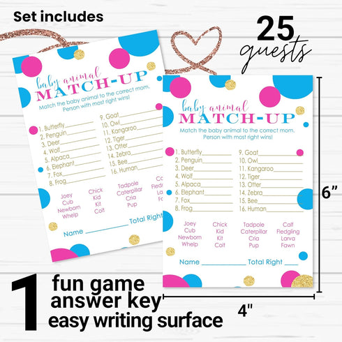 Baby Shower Animal Matching Games - 25 Pack Gender Neutral Party Game Cards, Fun Guessing Favors, 4x6