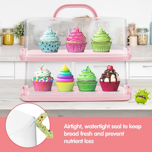2-Pack Plastic Rectangular Bread Box with Clear Lid, Loaf Cake Keeper, Portable Bread Keeper Storage Container