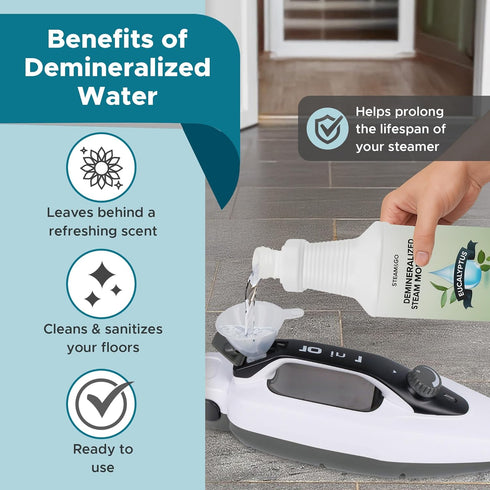32 oz Steam & Go - Demineralized Water for Steam Cleaner, PVC-Free Floor Cleaner Liquid Compatible with Any Steam Mop
