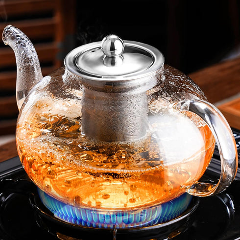 PARACITY 40 OZ Glass Teapot Stovetop, Borosilicate Clear Tea Kettle with Removable Stainless Steel Infuser