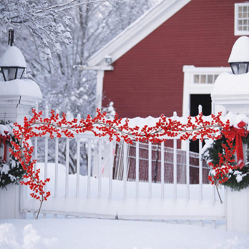 8.9FT (1) Lulu Home Red Berry Garland, Flexible Artificial Christmas Holly Berry Vine, Winter Berry Garland for Mantle