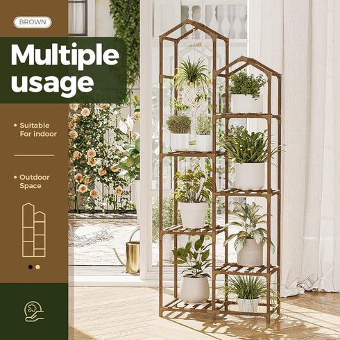 6 Bamworld Roof Shaped Plant Stand Indoor Outdoor Tier Tall Large Wood Plant Shelf Multi Tier Flower Stands Garden