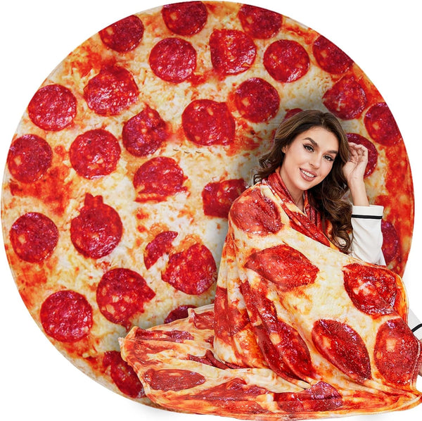 Lhedon Pizza Blanket Adult Size, Blankets Queen Size, 80 Inches Round Pepperoni