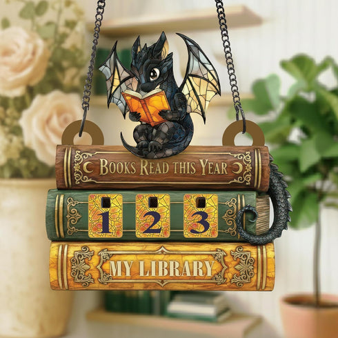 Store Counter, Dragon Books Read This Year Wooden Book Reading Tracker Sign, Fantasy Library Decor, Book Lover Gift