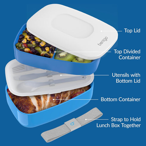 Bentgo Classic Adult Bento Box, Stackable 3-Compartment Lunch Box, BPA-Free, Ideal for Meal Prep, Blue
