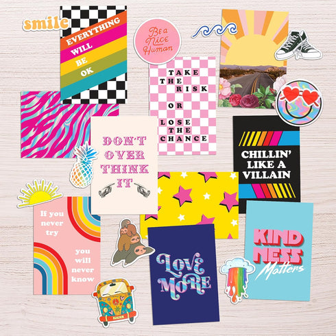 Artivo Bright Indie Collage Kit, 50 Set 4x6 inch Aesthetic Pictures for Teen Girls Bedroom Decor