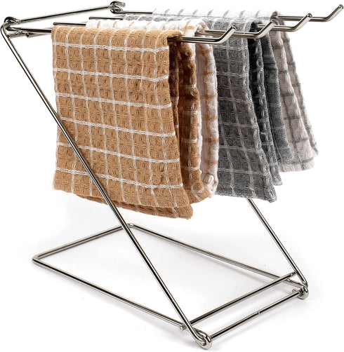Stainless Steel Washcloth Holder - 4 Arms Folding Towel Drying Rack for Kitchen Countertop, Bathroom, Silver
