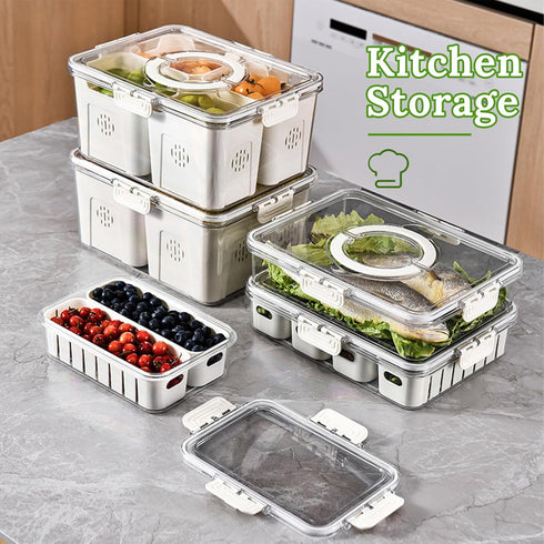 shopwithgreen Fruit Storage Containers with Lid and Handle, 4 Removable Colanders for Fridge, Portable Food Box