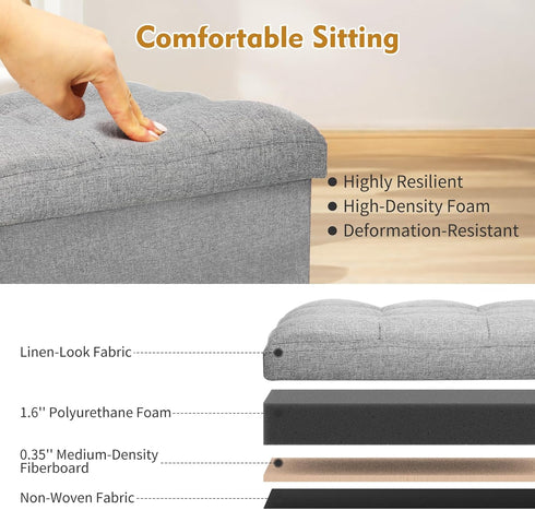 300 lbs, 17x13x13IN BelugaHelper Storage Ottoman Foot Rest, Folding Linen Foot Stool with Thicker Foam Padded Seat.