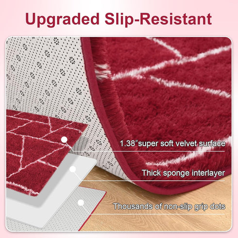 5x7 Area Rugs for Living Room Bedroom, Washable Non-Slip Feet Red White Throw Rug, Soft Plush Shaggy Fluffy Geometric