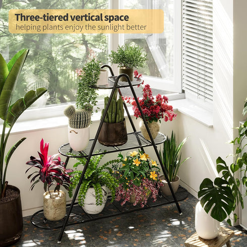 Furshus 3-Tier Plant Stand for Patio, Metal Plant ShelfIndoor/Outdoor Display Rack for Multiple Pots, Heavy Duty
