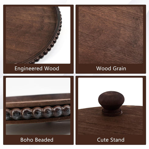 12in FramePro Decorative Tray Round Wood Beaded - Brown Serving Tray Risers for Living Room, Coffee Table, Kitchen
