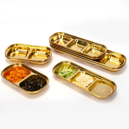 drizzle Sauce Dish, Stainless Steel Gold Condiment Dip Bowls for Soy, Tomato Sauce, Spices, Korean BBQ