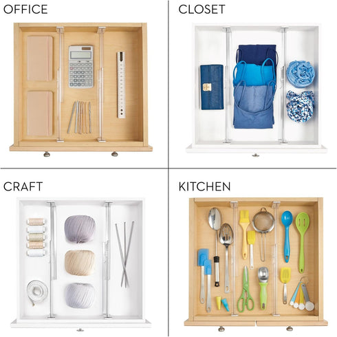 iDesign Plastic Adjustable Deep Drawer Divider, Set of 2, Expandable 13.25” – 20.75”, Clear