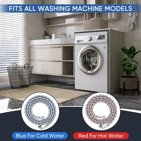 TICONN 6FT Washing Machine Hoses Set, 2 Pack EPDM Braided Stainless Steel Burst-Proof Hoses with 90 Degree Elbow