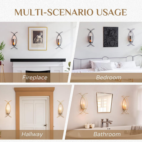 Set 2 Candle Sconces Decorative Wall Art of Black - Hurricane Candle Wall Sconce Decor Iron Two Candle Holders Modern