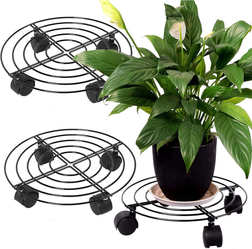 KINJOEK 3 Packs 11.8 Inches Metal Plant Caddy Flower Pots Plant Stand