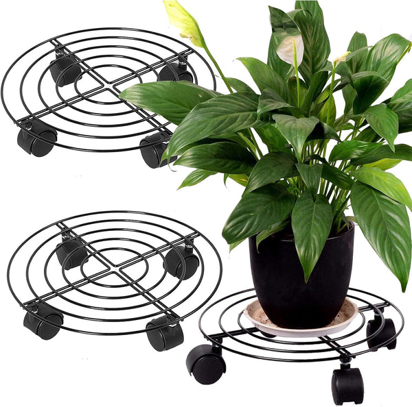 KINJOEK 3 Packs 11.8 Inches Metal Plant Caddy Flower Pots Plant Stand