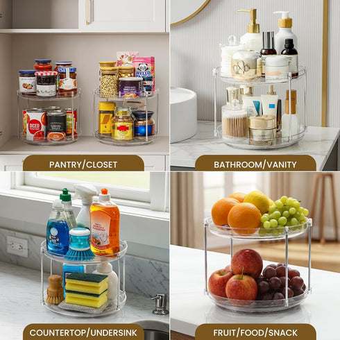 2 Countertop, Closet, 9.25'' Tier Non-Skid Acrylic Lazy Susan Turntable Organizer - Rotating Spice Rack - Spinning
