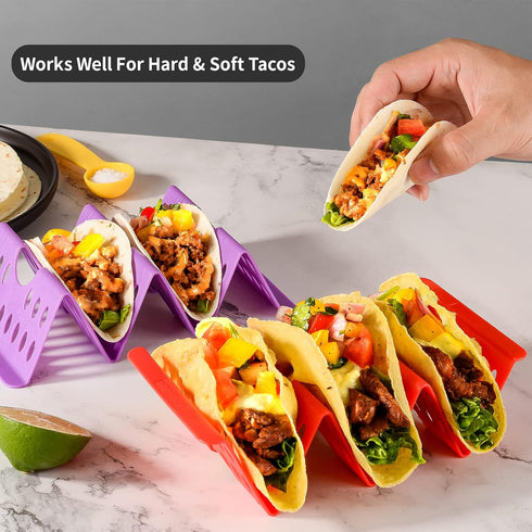 Premium Large Taco Holder Stand, Colorful Holders Set of 6 or 4 for 3 Tacos, Soft or Hard Shell Holder