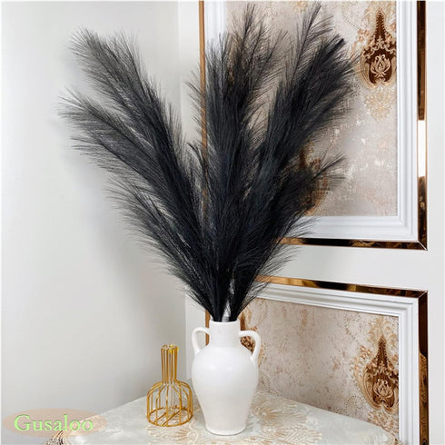 Artificial Faux Pampas Grass Large Bundle of 3, 47"/120cm Tall Fluffy Stems for Living Room Kitchen Boho Decor - Black