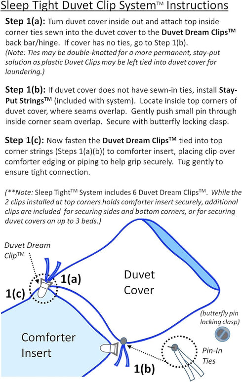 New! Duvet Clips to Secure Inserts, Complete Sleep Tight Bedding System, 12 Pieces for 3 Duvets/Beds