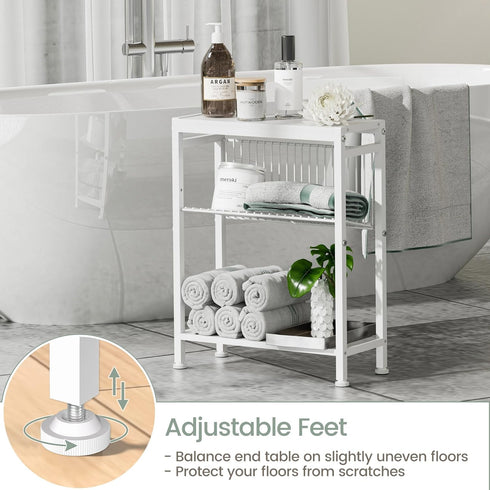 3-Tier End Table for Small Space, Narrow Side Table with Magazine Holder,Small Nightstand, Skinny Snack Couch Table