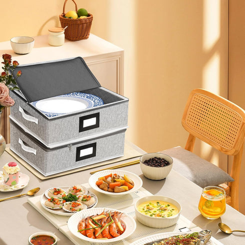 homyfort Platter Storage Case, China Storage Containers Hard Shell, 5 Felt Dividers Included, Structured Top and Stackable Platter Storage Containers (Grey)