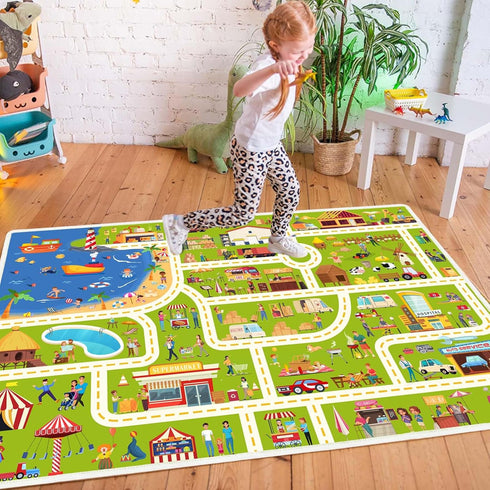 Kids Non-Slip Car Play Rug, Educational Road Traffic Carpet for Bedroom and Boys Playroom, Multi Color Mat