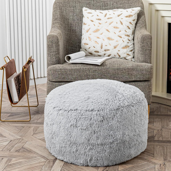 Asuprui Fur Ottoman Stool Unstuffed Footstool Cover Floor Pouf Foot Rest No