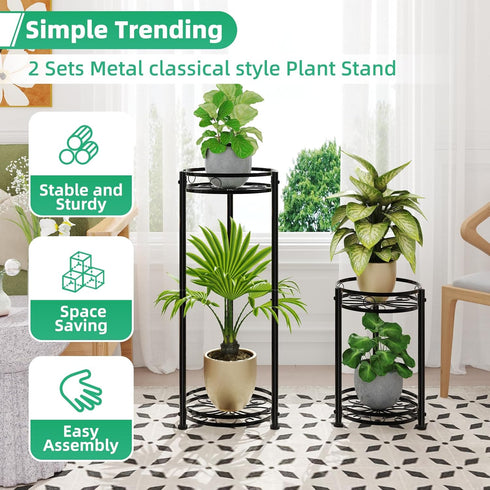 31 2 Pack, Simple Trending Round Plant Stand Indoor Outdoor, Waterproof Metal Tall Plant Shelf Holder, Heavy Duty